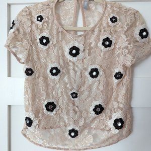 ASOS Luxe Nude lace top with floral bead and sequins